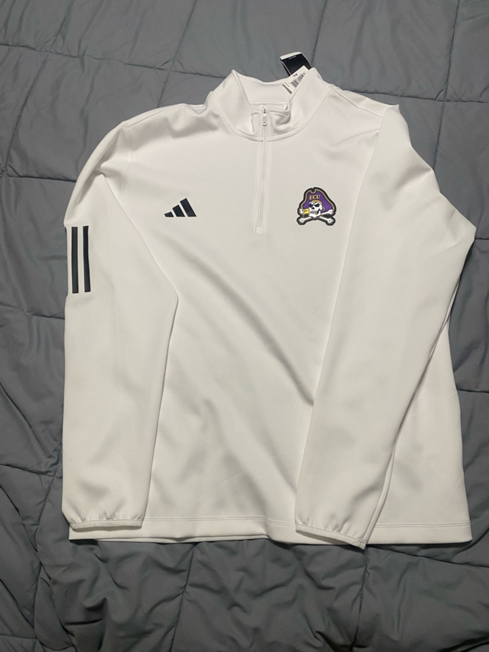 adidas White Quarter-Zip Pullover with ECU Pirate Patch